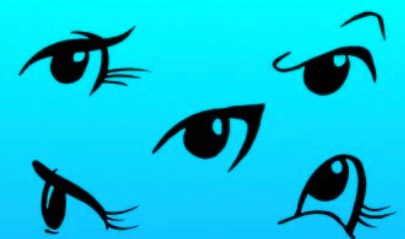 Exemplos de olhos de quadrinhos pela instrutora da Skillshare, Laura Pennock.