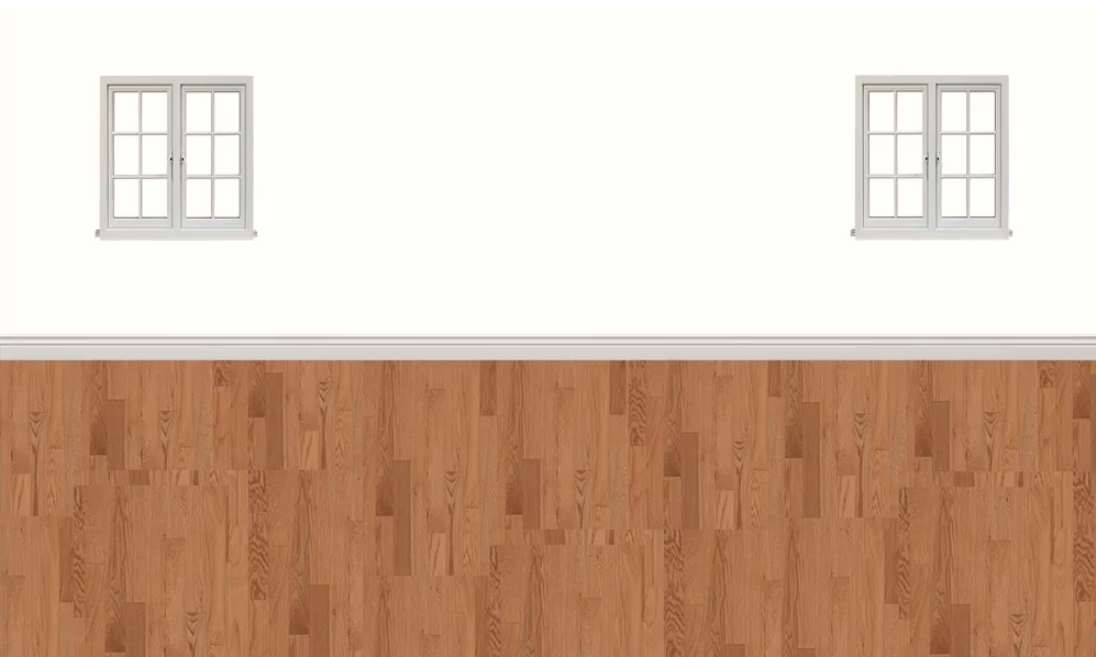 Designer Arlyn Hernandez started her mockup-style mood board with her existing window molding and wood floor color.