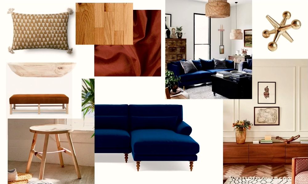 Collage-style mood board for designer  Arlyn Hernandez ’s living room.