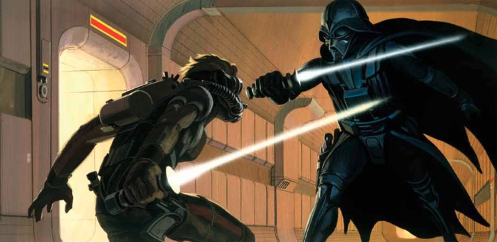 A Fight Between Luke Skywalker and Darth Vader by Ralph McQuarrie (1977)