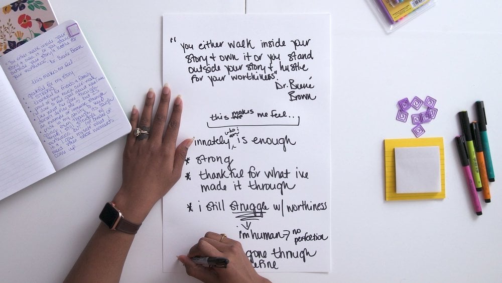 Image still from Yasmine Cheyenne’s Skillshare Originals class,    Writing for Self-Discovery: 6 Journaling Prompts for Gratitude and Growth