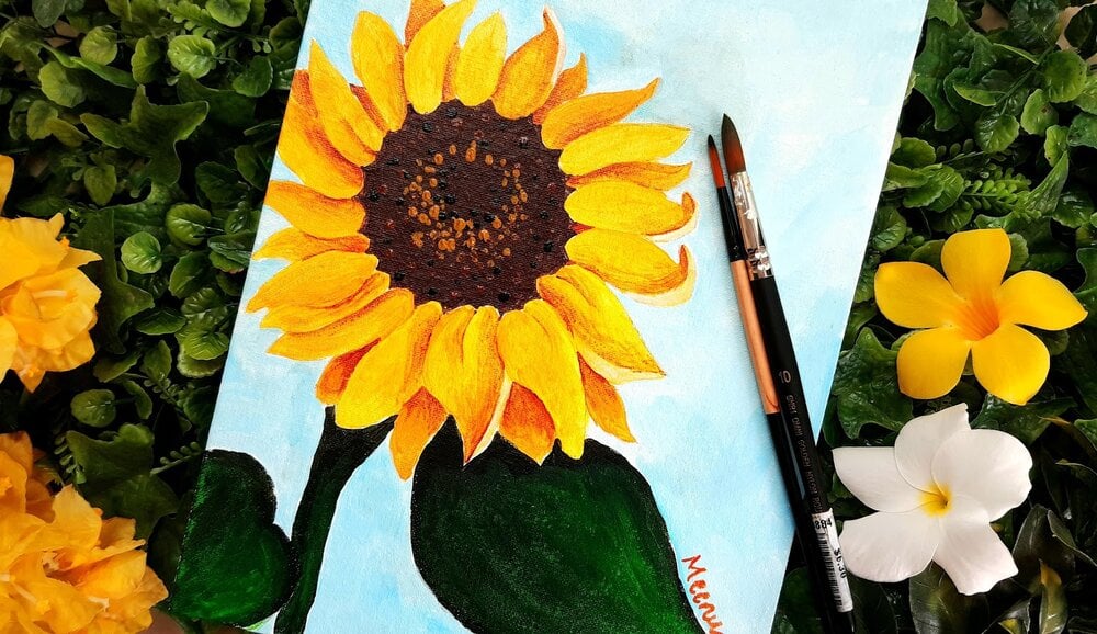 A stunning sunflower acrylic painting by Meenakshi Chinniah.