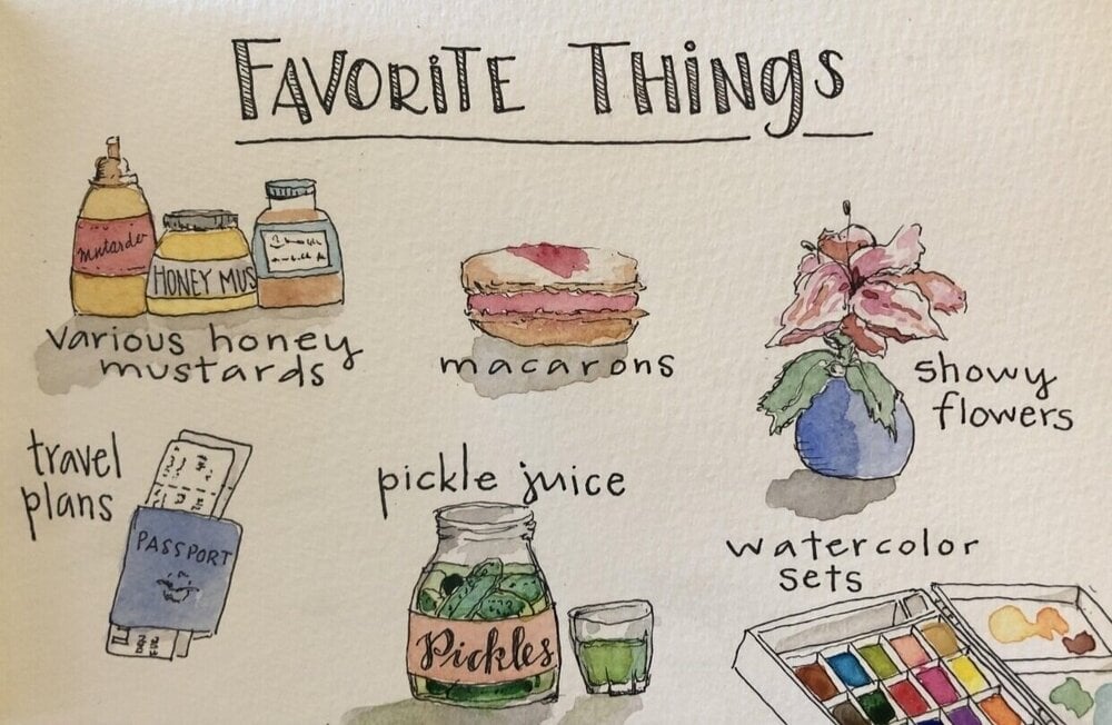 One drawing of several items, labeled: 