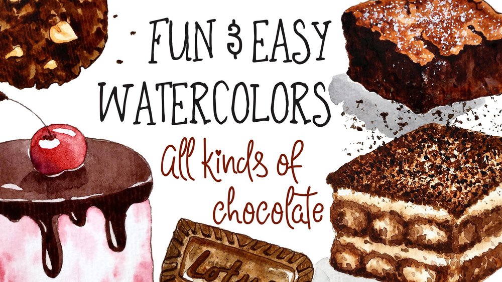 WATERCOLORS:  From donuts to tiramisu,  Fun and Easy Watercolors: All Kinds of Chocolate  puts a delicious spin on standard watercolor techniques.