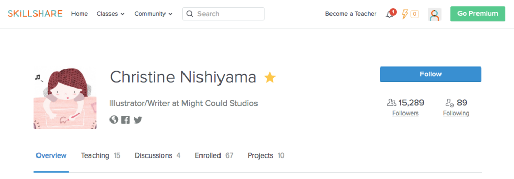 Christine teaching on the online learning platform Skillshare