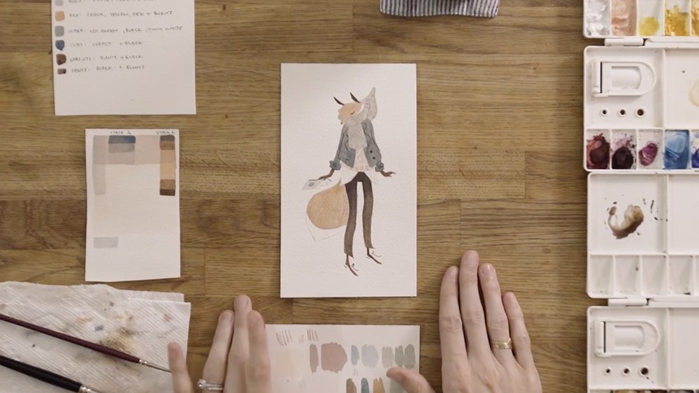 Still from Vanessa Gilling’s Gouache Illustration: Paint a Colorful Character