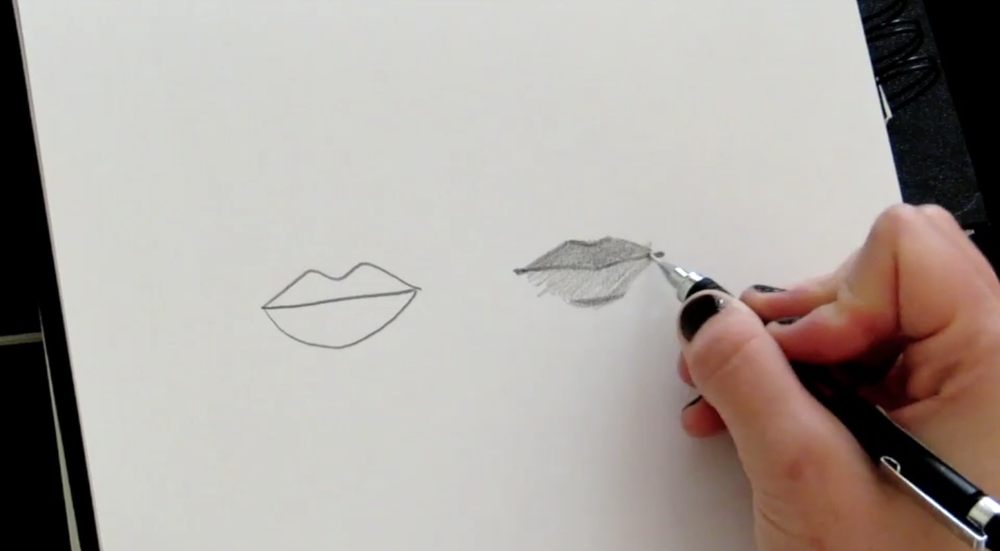 Using a 2B pencil you can add shading and detail to your lips sketch.