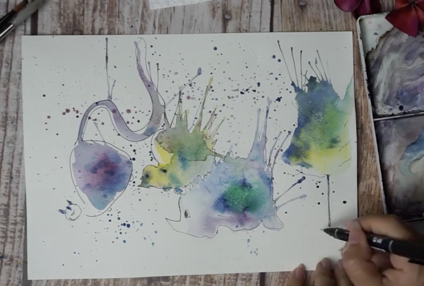 shapes from watercolor splatters