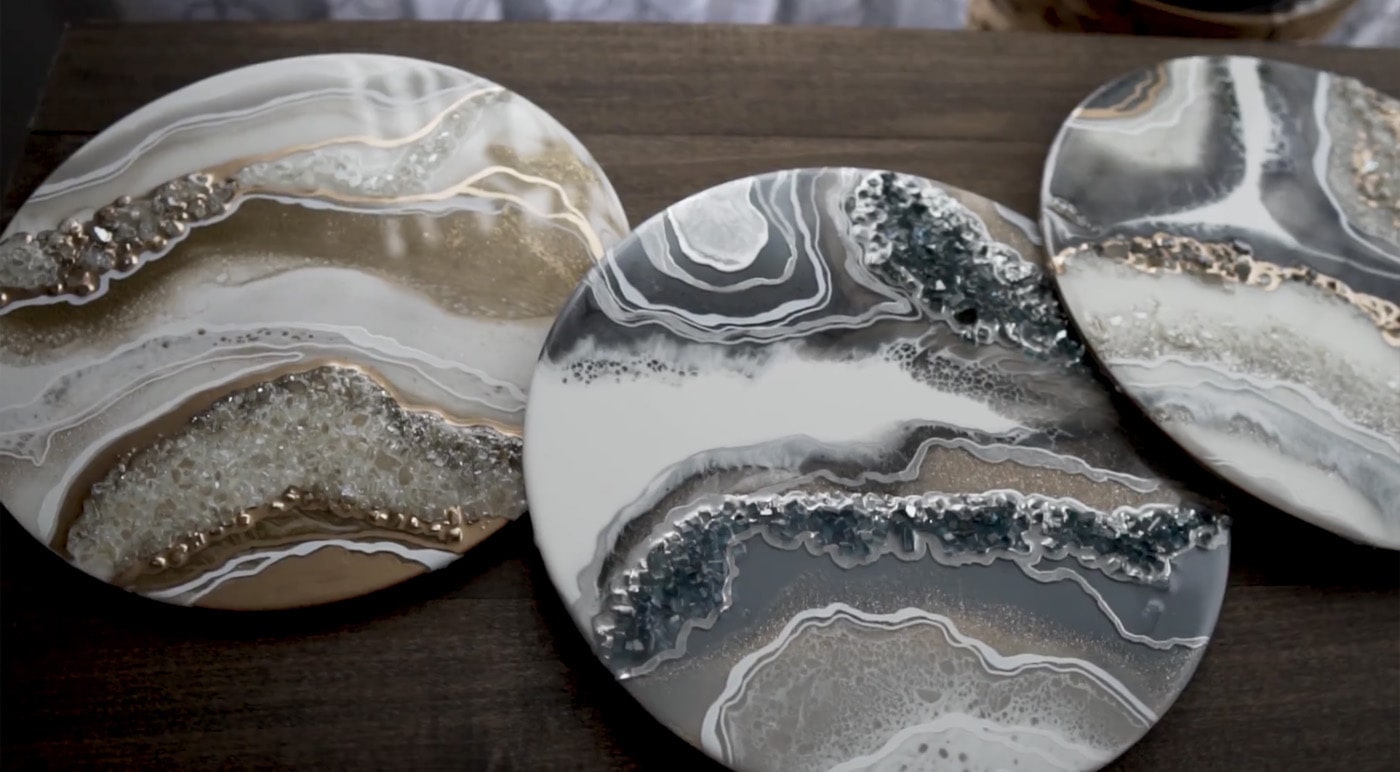 gray marble geode looking resin coasters