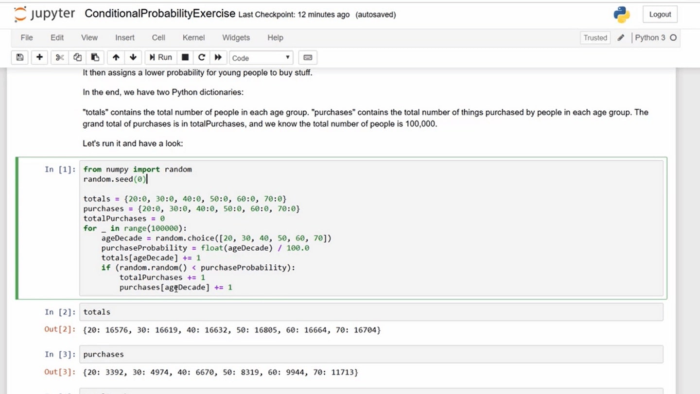Snippets of Python coding displayed in the computing platform Jupyter Notebook, with one section of code highlighted in green.