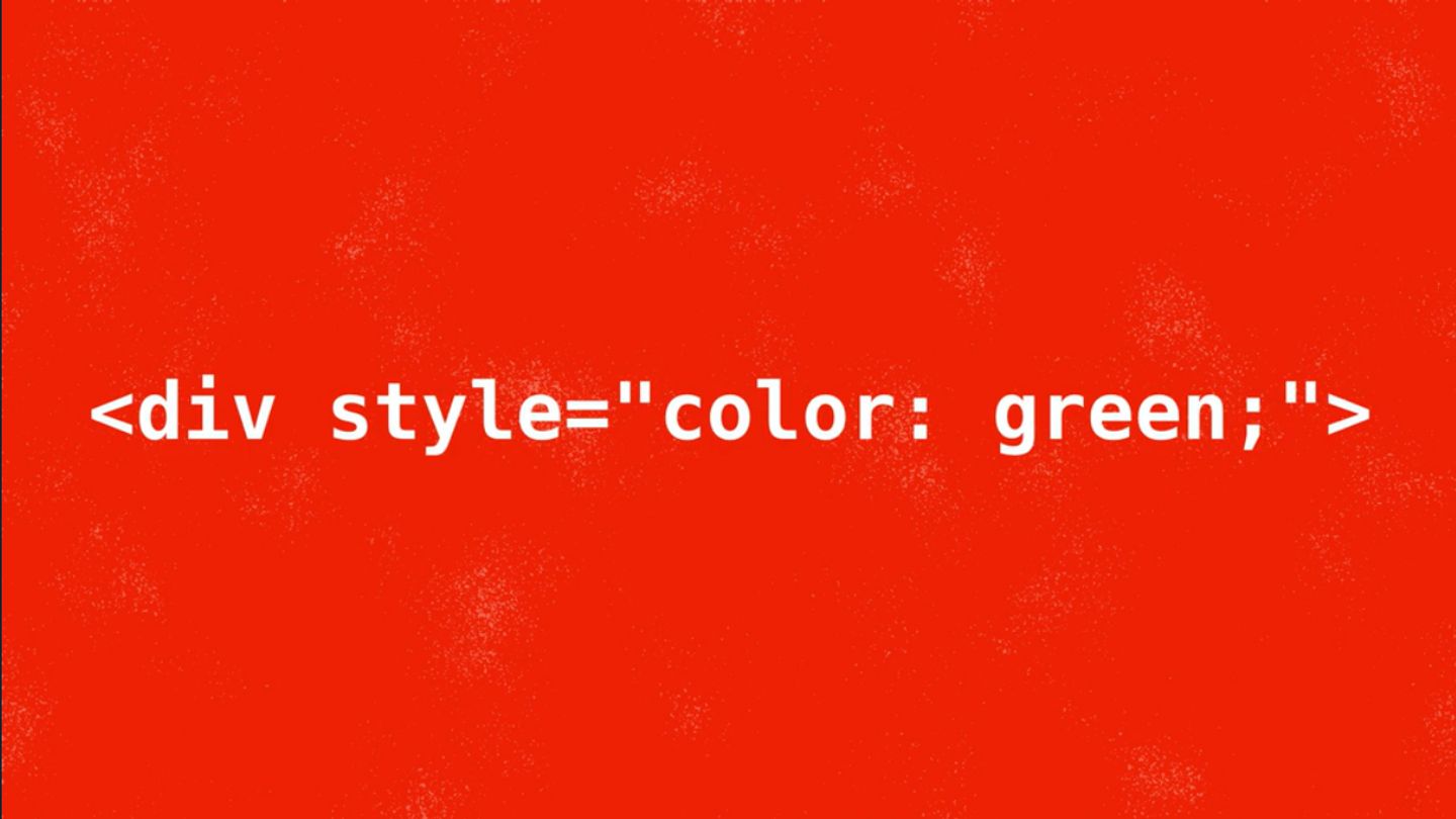 The HTML style attribute being used within an opening div tag to specify that the indicated portion of text should be green. It’s written as style=”color: green;”.
