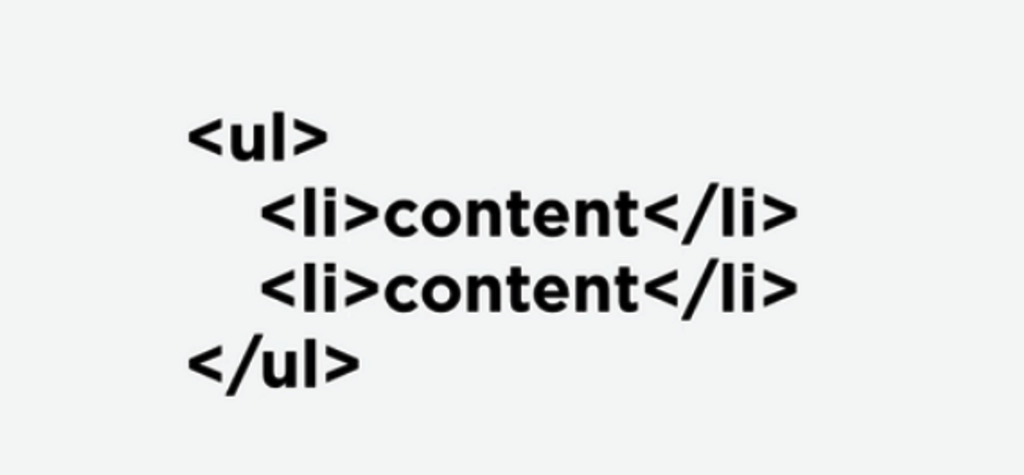 An unordered HTML list as indicated by opening and closing ‘ul’ tags, with two list items each called ‘content’ and indicated by opening and closing ‘li’ tags.