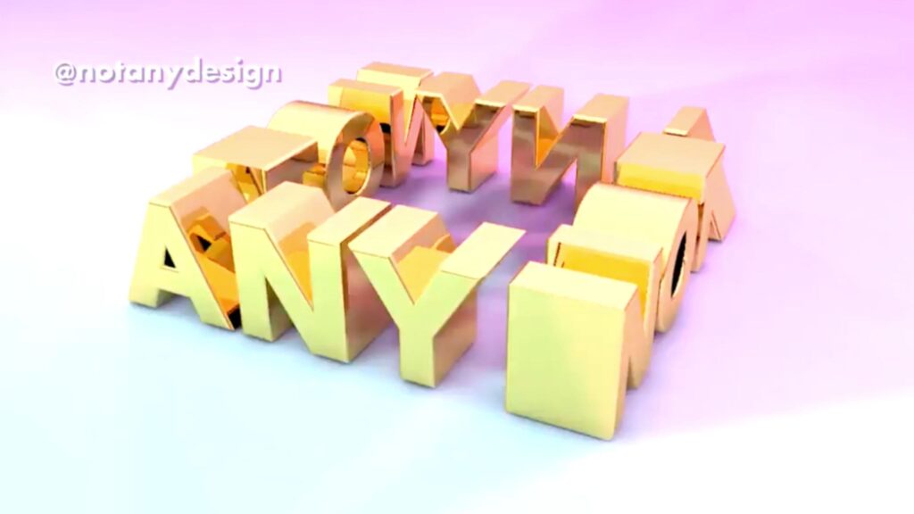 An animated logo spelling “not any” in gold 3D letters against a pink and blue backdrop.