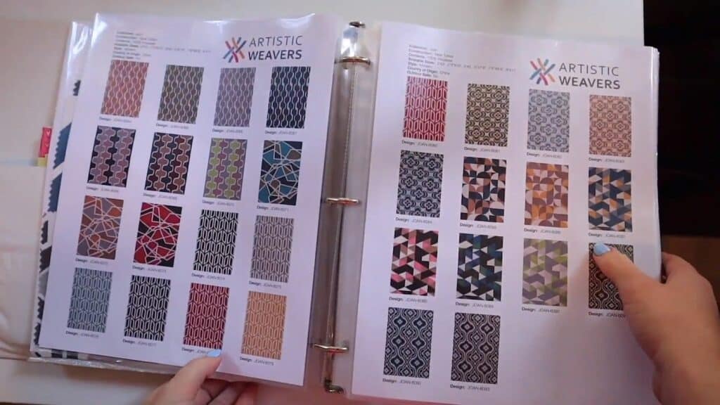 A 3-ring binder is open to a spread featuring 30 surface patterns. The pages are held inside clear sheet protectors.