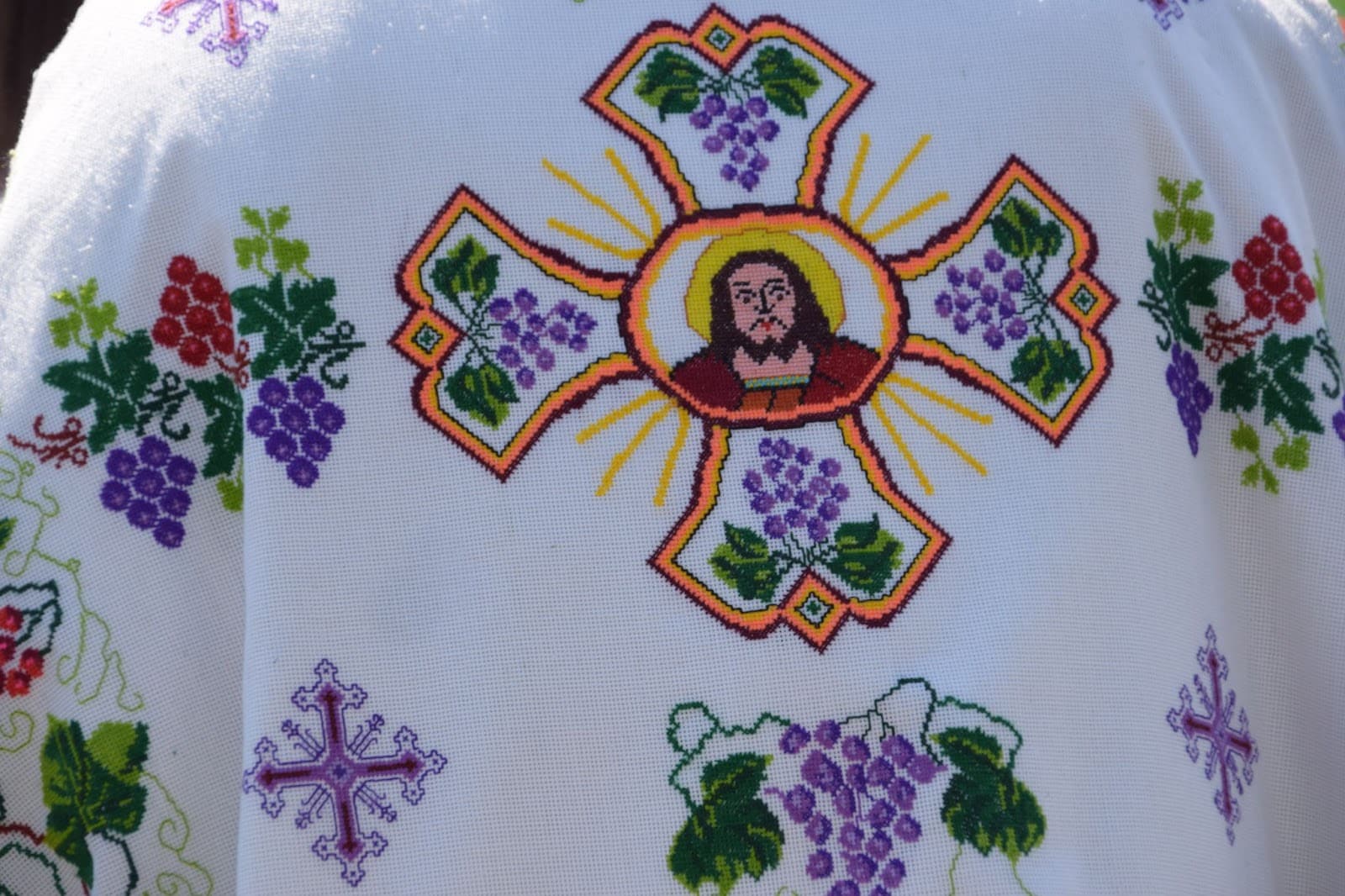 embroidered cross with jesus