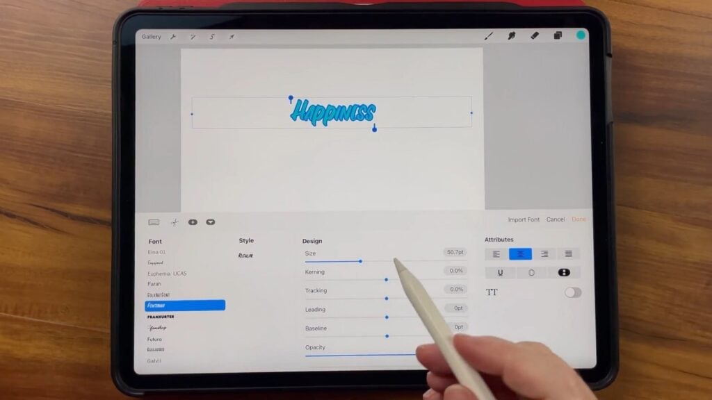 Nichols has the Procreate app open on the iPad, demonstrating the Edit Style Panel.