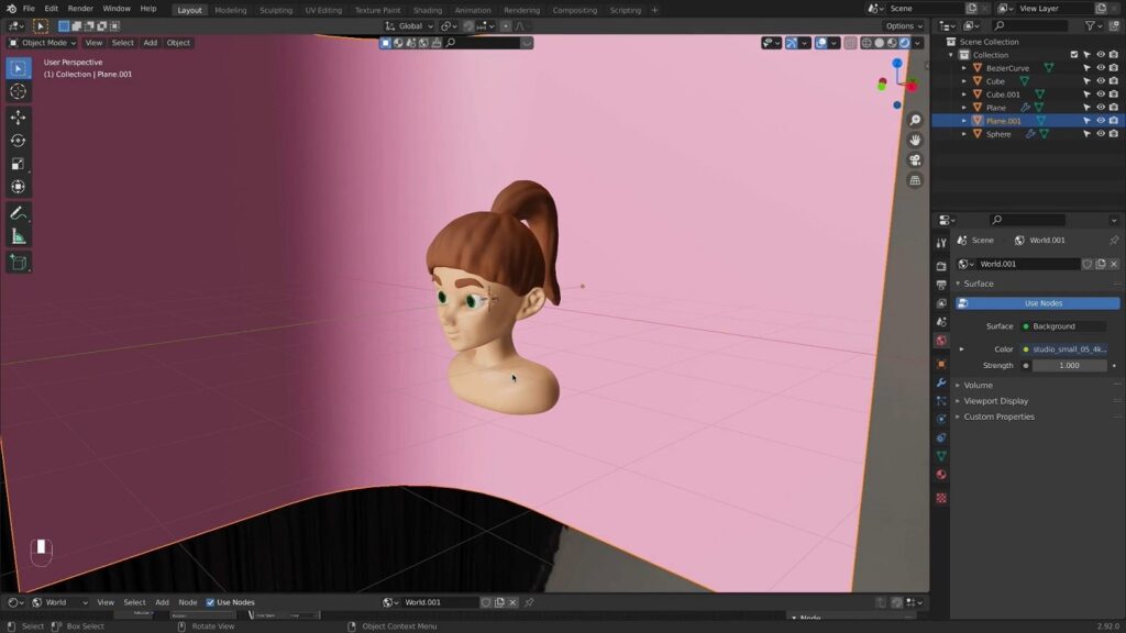 A sculpted 3D model of a person is open in Blender. 