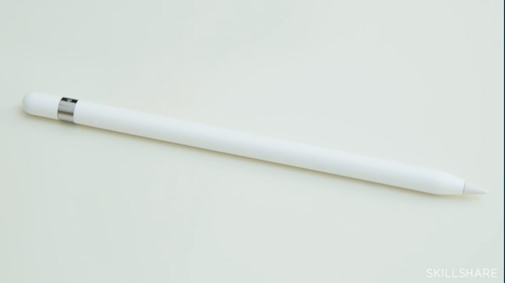A first-generation apple pencil sits on a white background.