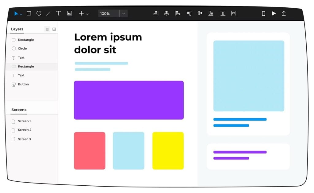 Wireframing for a web page made in Justinmind.