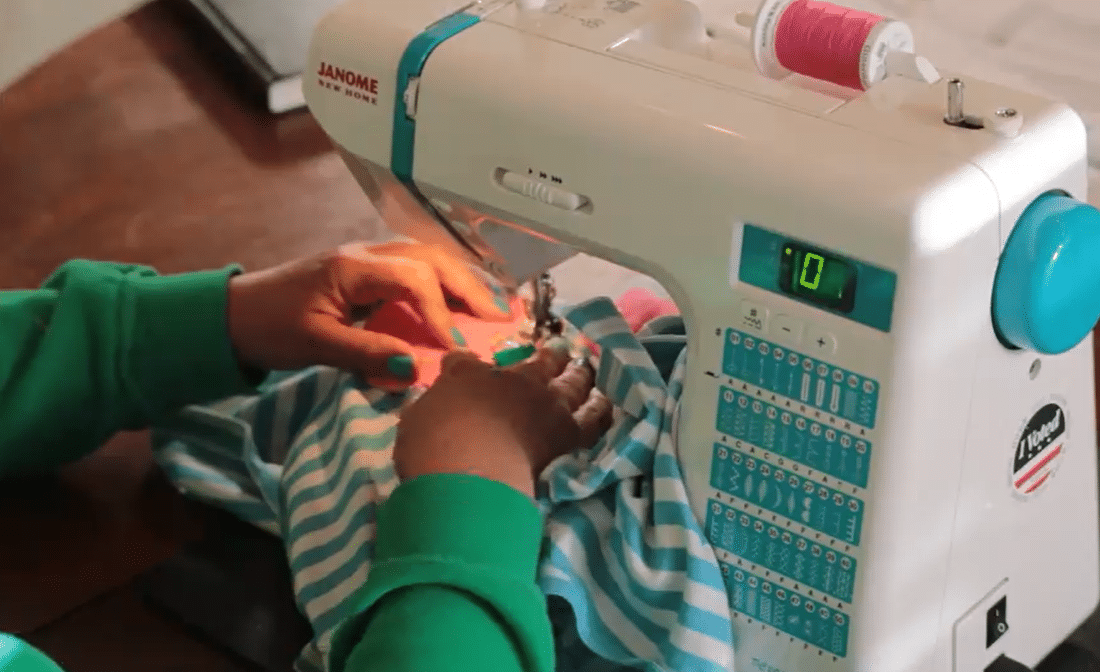 sewing on a machine
