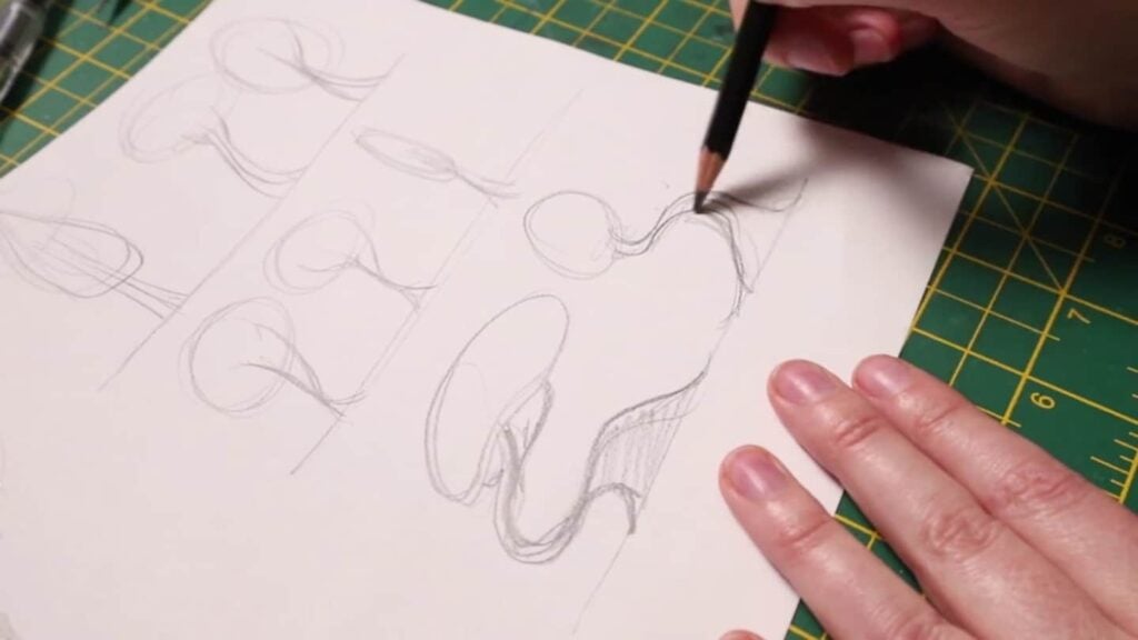 Basic pencil sketches of several tree shapes 