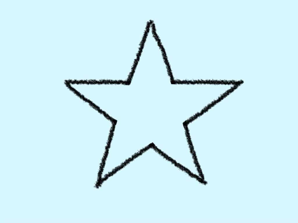 A black hand-sketched star sits in the middle of a light blue background. 