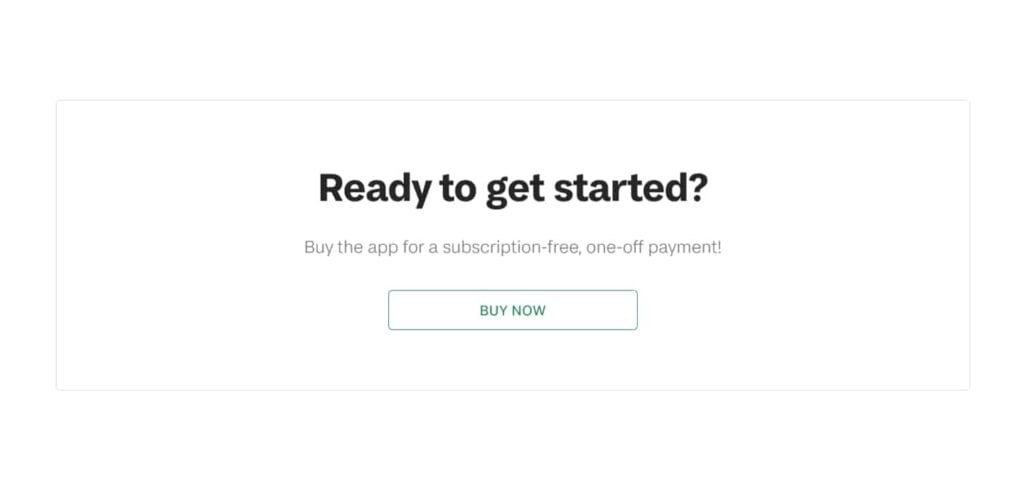 A screenshot of a section of the Affinity Designer website. The heading says ‘Ready to get started?’ and a green button below it says ‘Buy Now.’