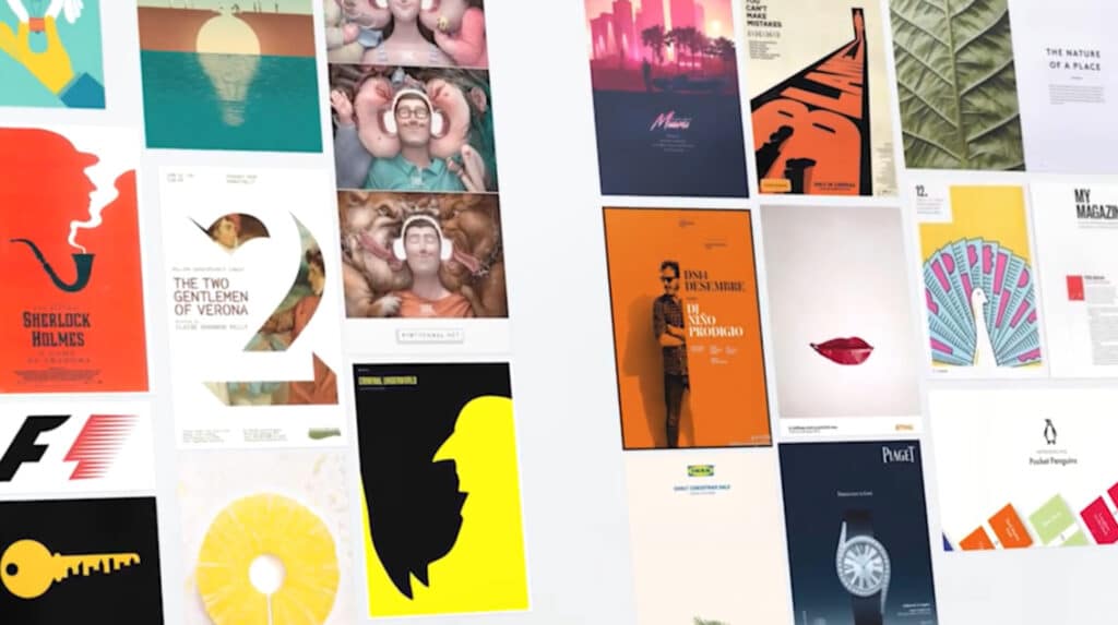 Several book covers, movie posters and other designs arranged on a white background. All the designs feature negative space in some way or another—for example, one image features the silhouette of Batman, and the negative space where his silhouette isn’t forms the profile of his enemy, the Penguin.