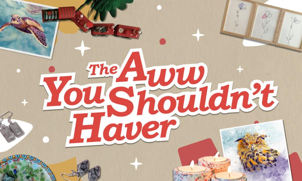 A cream background with various creative projects scattered around collage-style and the words The Aww You Shouldn't Haver written in the center